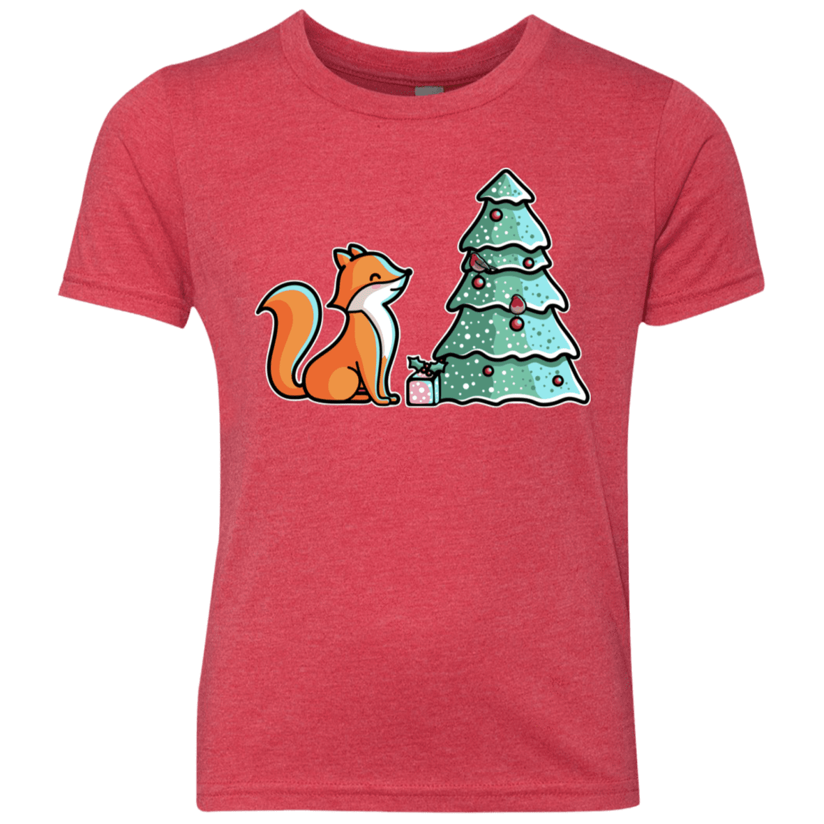 T-Shirts Vintage Red / YXS Kawaii Cute Christmas Fox Youth Triblend T-Shirt