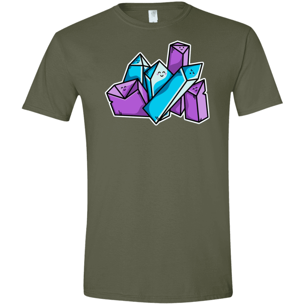 T-Shirts Military Green / S Kawaii Cute Crystals Men's Semi-Fitted Softstyle