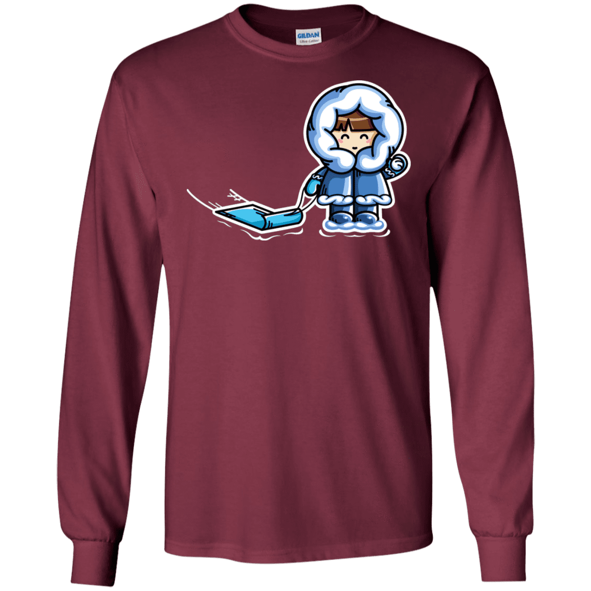 T-Shirts Maroon / S Kawaii Cute Fun In The Snow Men's Long Sleeve T-Shirt