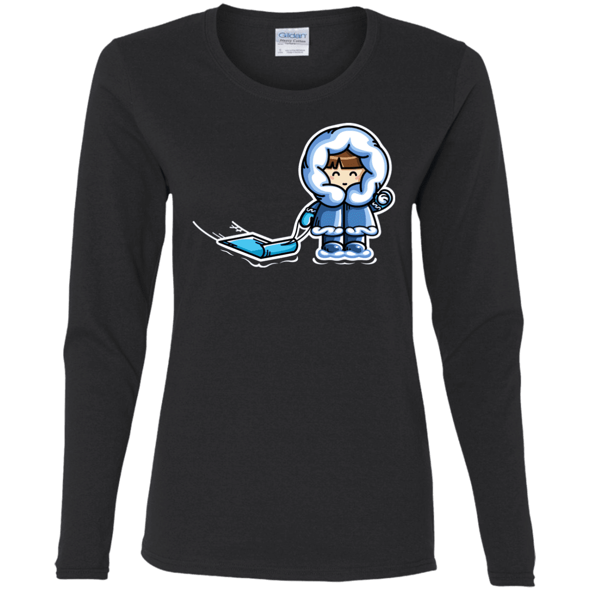 T-Shirts Black / S Kawaii Cute Fun In The Snow Women's Long Sleeve T-Shirt