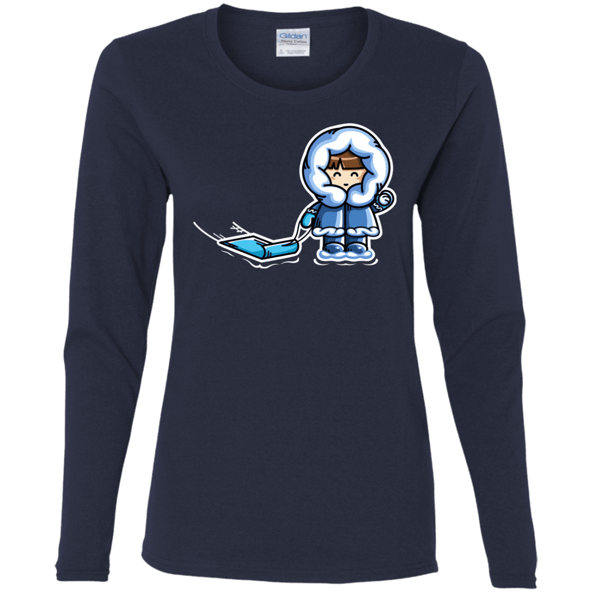 T-Shirts Navy / S Kawaii Cute Fun In The Snow Women's Long Sleeve T-Shirt