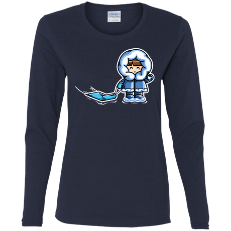 T-Shirts Navy / S Kawaii Cute Fun In The Snow Women's Long Sleeve T-Shirt