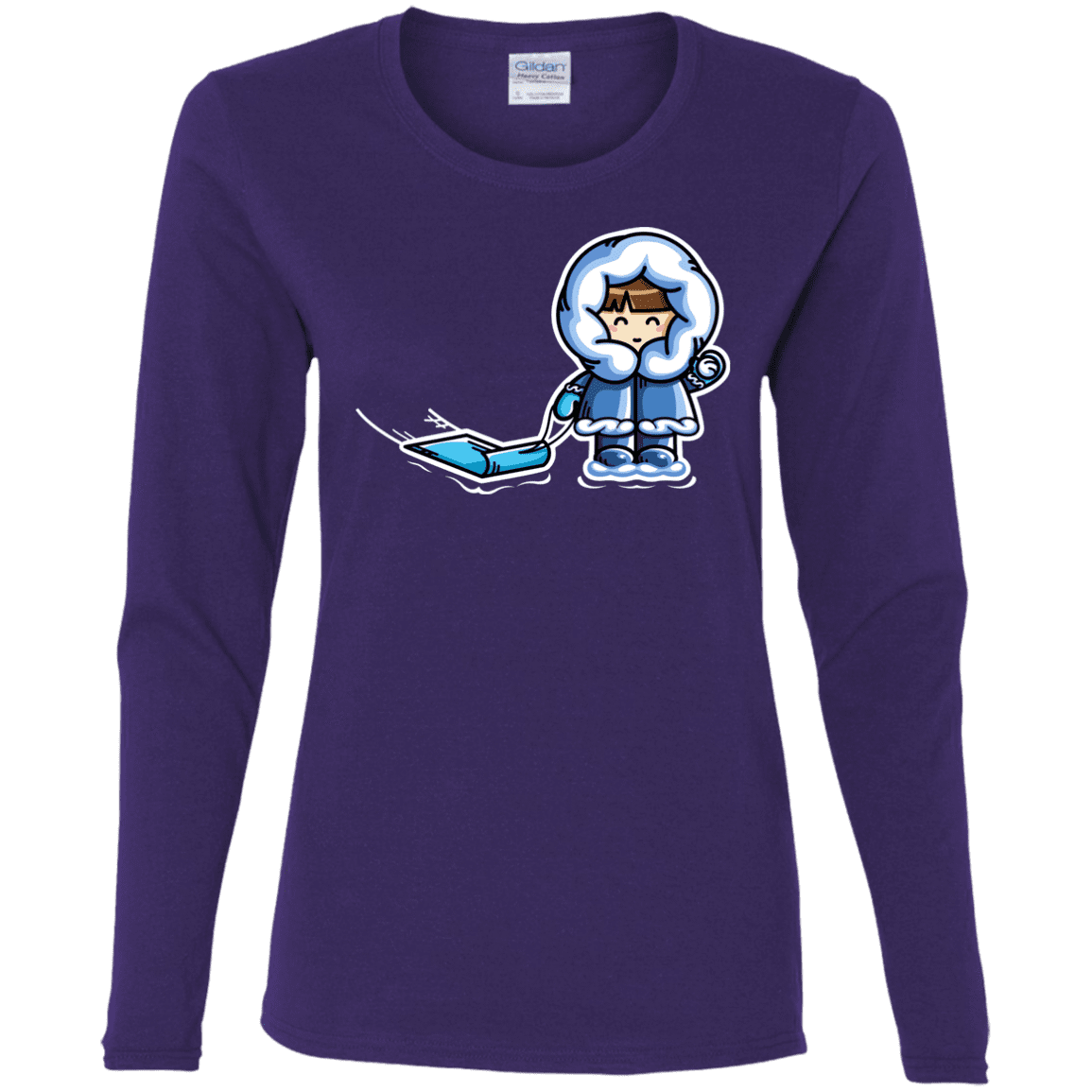 T-Shirts Purple / S Kawaii Cute Fun In The Snow Women's Long Sleeve T-Shirt