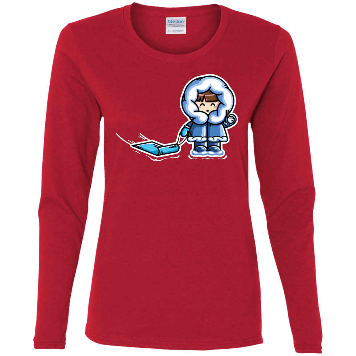 T-Shirts Red / S Kawaii Cute Fun In The Snow Women's Long Sleeve T-Shirt