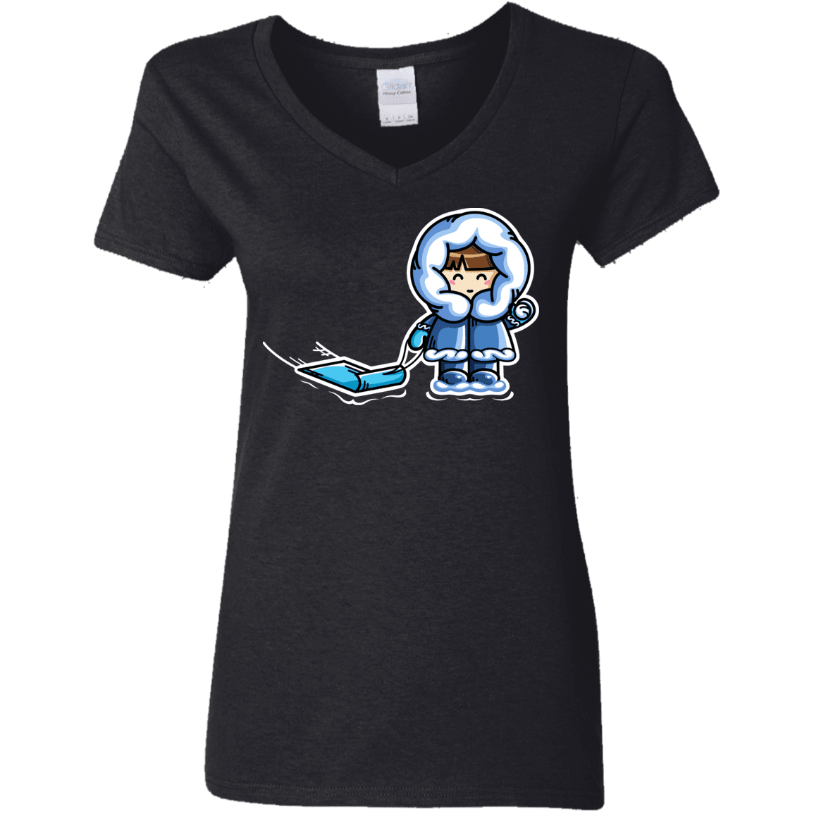 T-Shirts Black / S Kawaii Cute Fun In The Snow Women's V-Neck T-Shirt