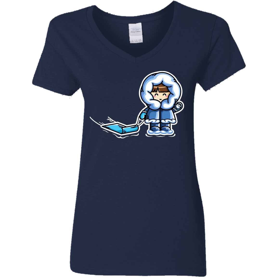 T-Shirts Navy / S Kawaii Cute Fun In The Snow Women's V-Neck T-Shirt