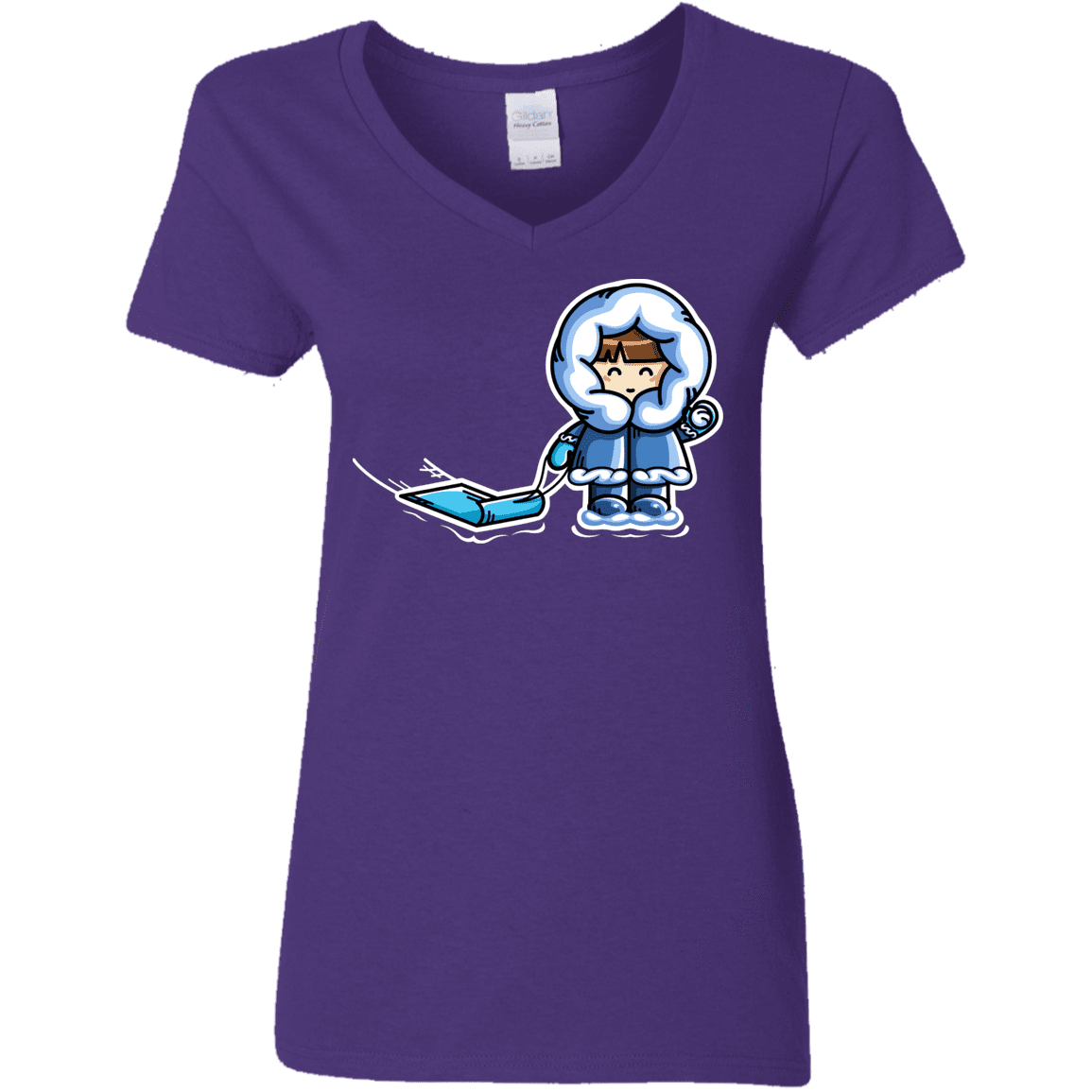 T-Shirts Purple / S Kawaii Cute Fun In The Snow Women's V-Neck T-Shirt