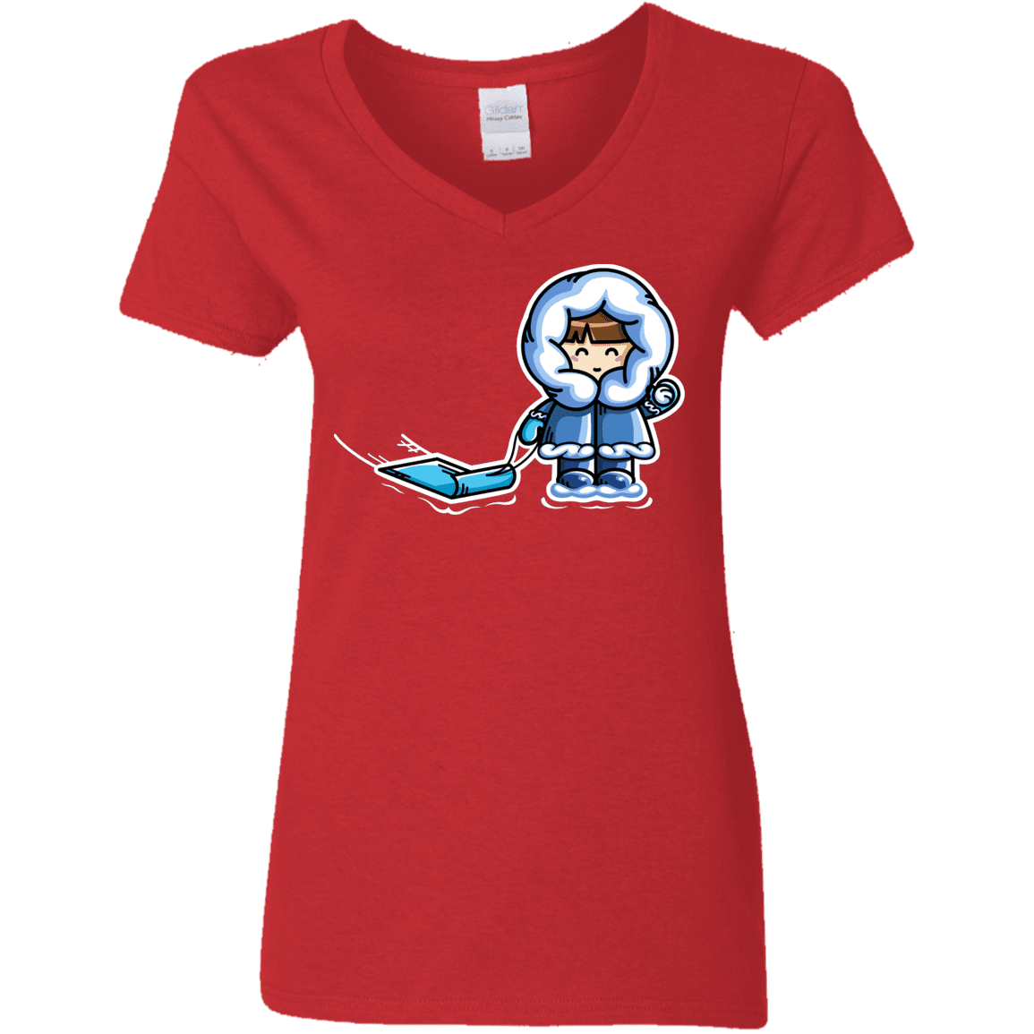 T-Shirts Red / S Kawaii Cute Fun In The Snow Women's V-Neck T-Shirt