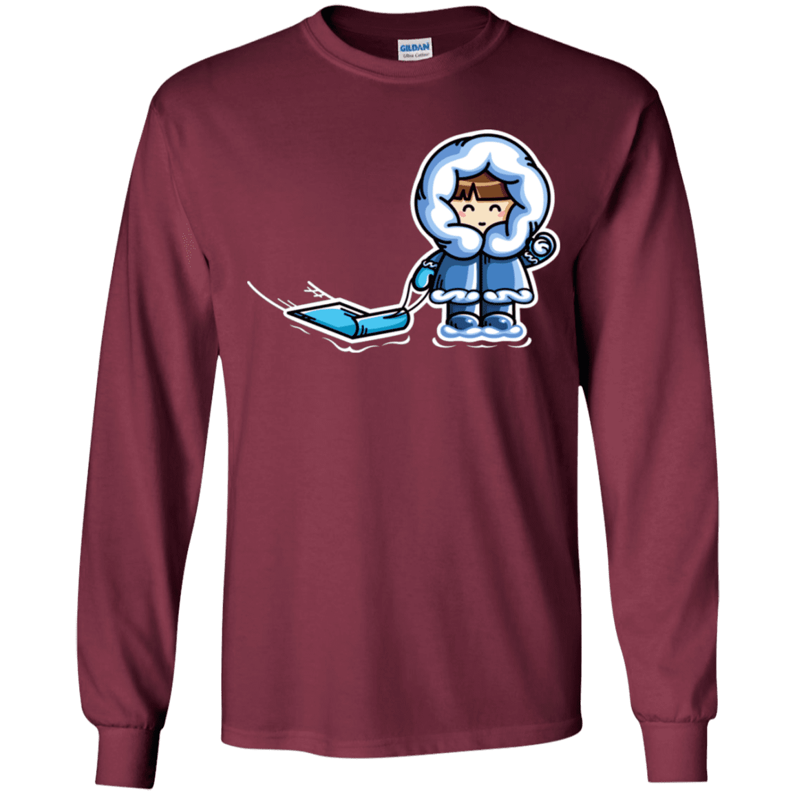 T-Shirts Maroon / YS Kawaii Cute Fun In The Snow Youth Long Sleeve T-Shirt