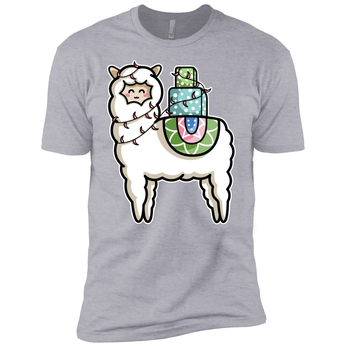 T-Shirts Heather Grey / YXS Kawaii Cute Llama Carrying Presents Boys Premium T-Shirt