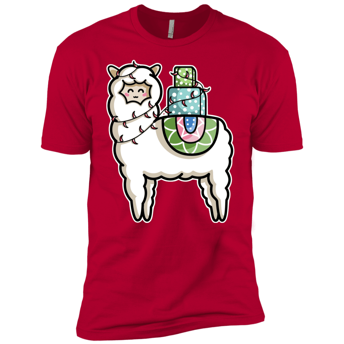 T-Shirts Red / YXS Kawaii Cute Llama Carrying Presents Boys Premium T-Shirt
