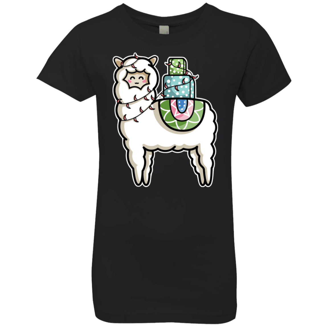 T-Shirts Black / YXS Kawaii Cute Llama Carrying Presents Girls Premium T-Shirt