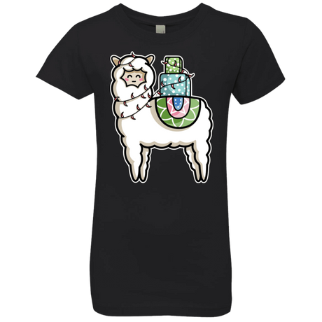 T-Shirts Black / YXS Kawaii Cute Llama Carrying Presents Girls Premium T-Shirt