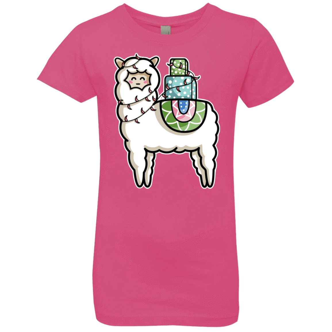 T-Shirts Hot Pink / YXS Kawaii Cute Llama Carrying Presents Girls Premium T-Shirt