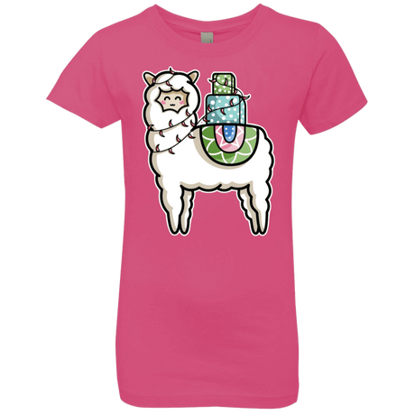 T-Shirts Hot Pink / YXS Kawaii Cute Llama Carrying Presents Girls Premium T-Shirt