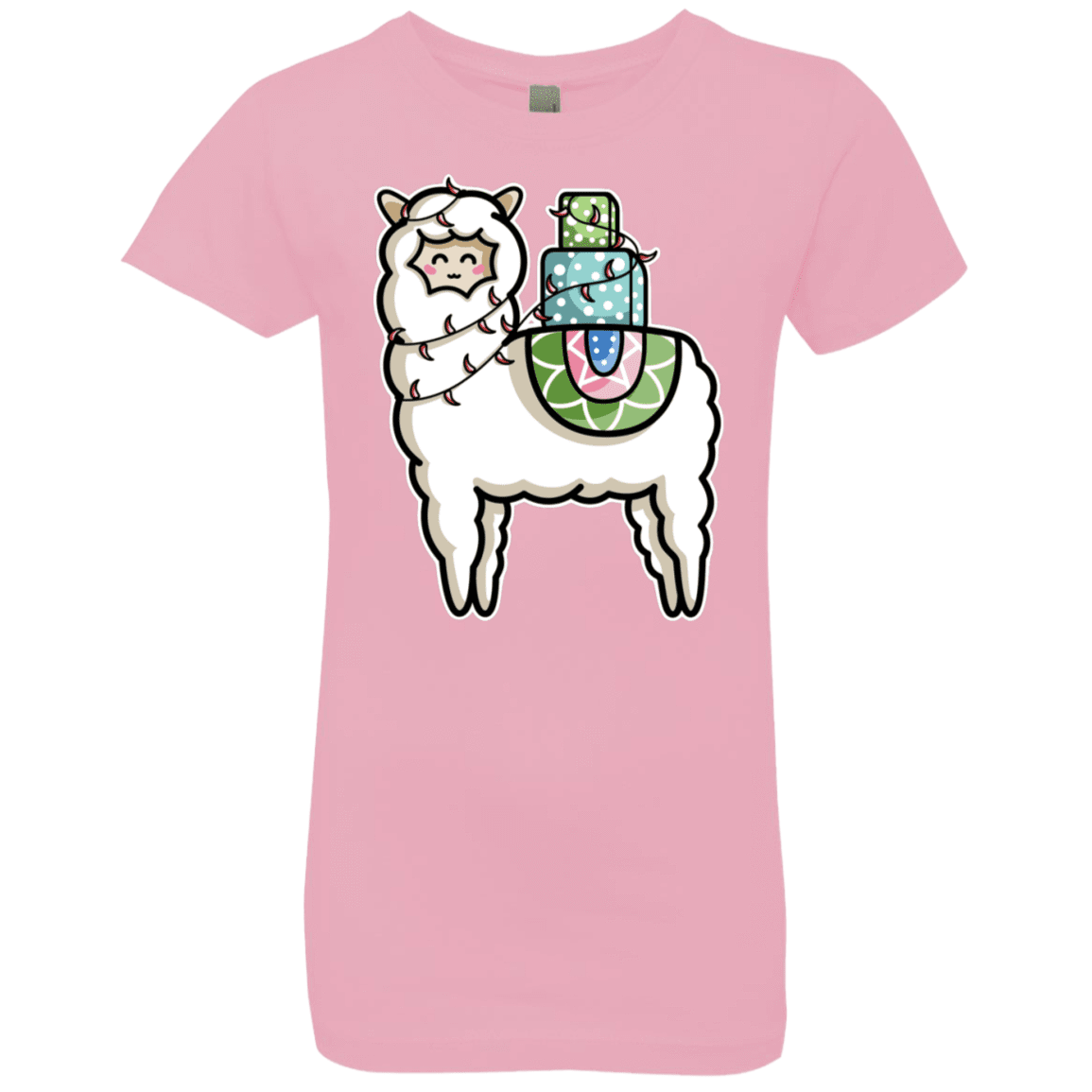 T-Shirts Light Pink / YXS Kawaii Cute Llama Carrying Presents Girls Premium T-Shirt