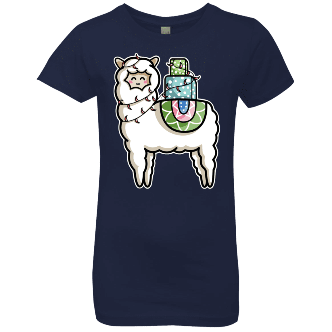 T-Shirts Midnight Navy / YXS Kawaii Cute Llama Carrying Presents Girls Premium T-Shirt