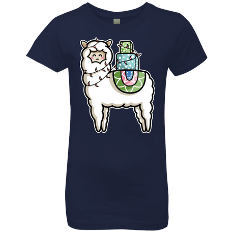 T-Shirts Midnight Navy / YXS Kawaii Cute Llama Carrying Presents Girls Premium T-Shirt