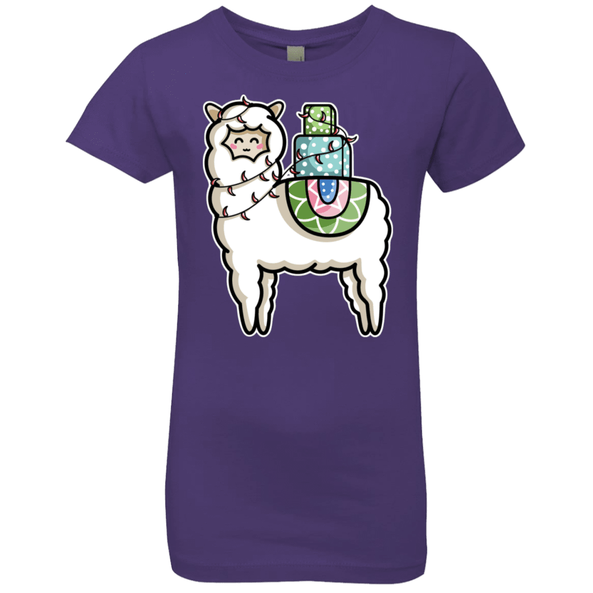 T-Shirts Purple Rush / YXS Kawaii Cute Llama Carrying Presents Girls Premium T-Shirt