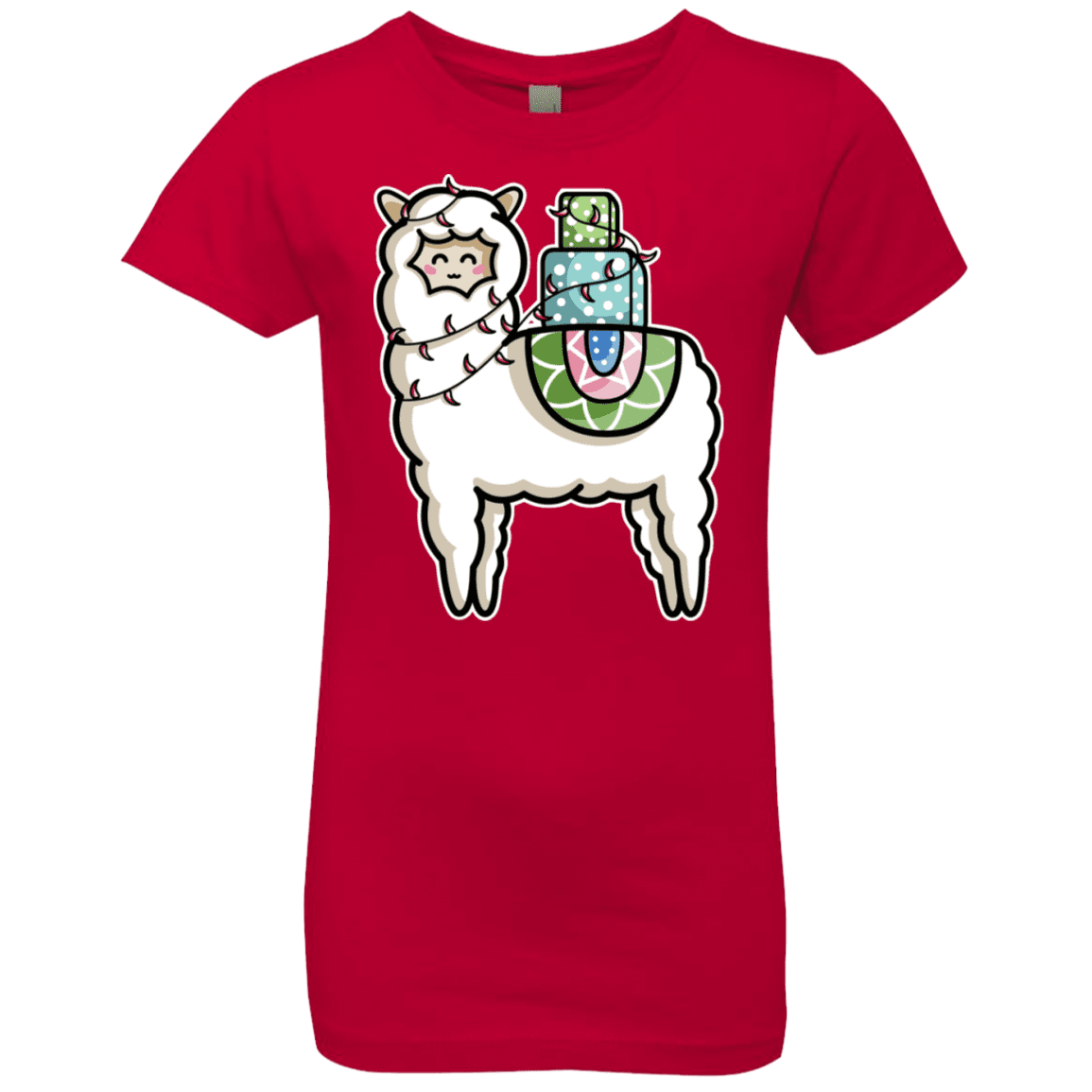 T-Shirts Red / YXS Kawaii Cute Llama Carrying Presents Girls Premium T-Shirt