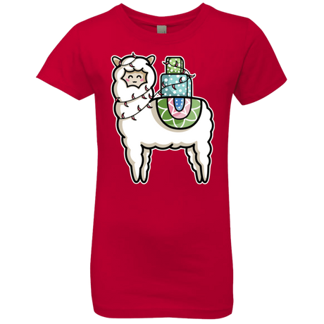 T-Shirts Red / YXS Kawaii Cute Llama Carrying Presents Girls Premium T-Shirt