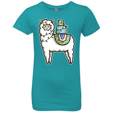 T-Shirts Tahiti Blue / YXS Kawaii Cute Llama Carrying Presents Girls Premium T-Shirt