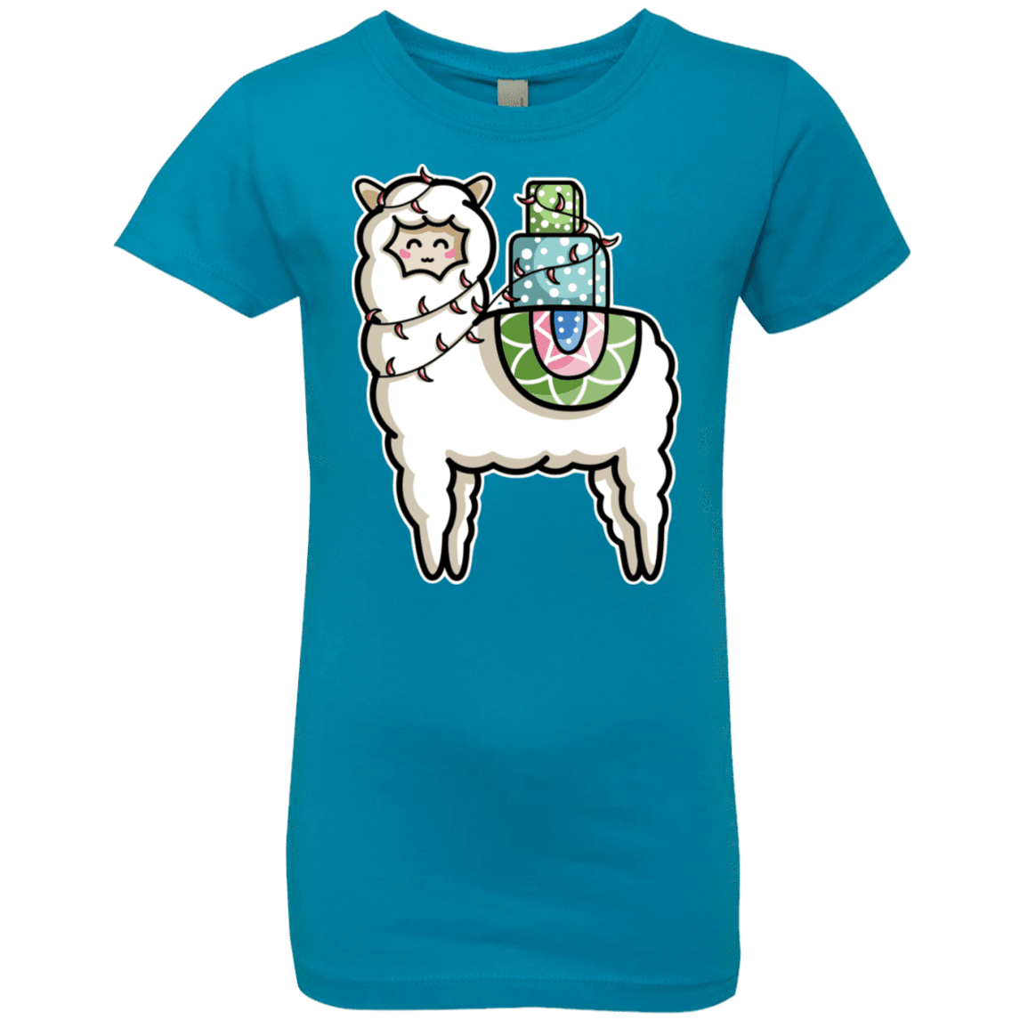 T-Shirts Turquoise / YXS Kawaii Cute Llama Carrying Presents Girls Premium T-Shirt