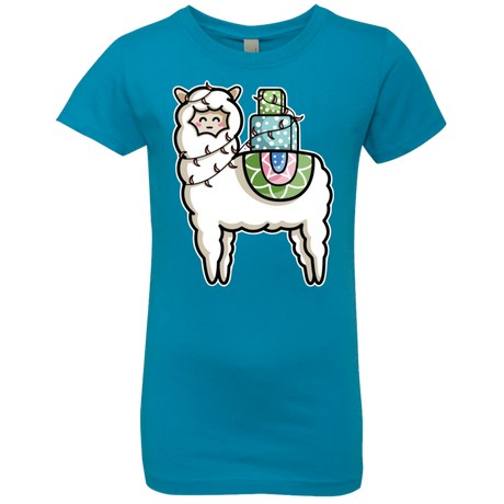 T-Shirts Turquoise / YXS Kawaii Cute Llama Carrying Presents Girls Premium T-Shirt