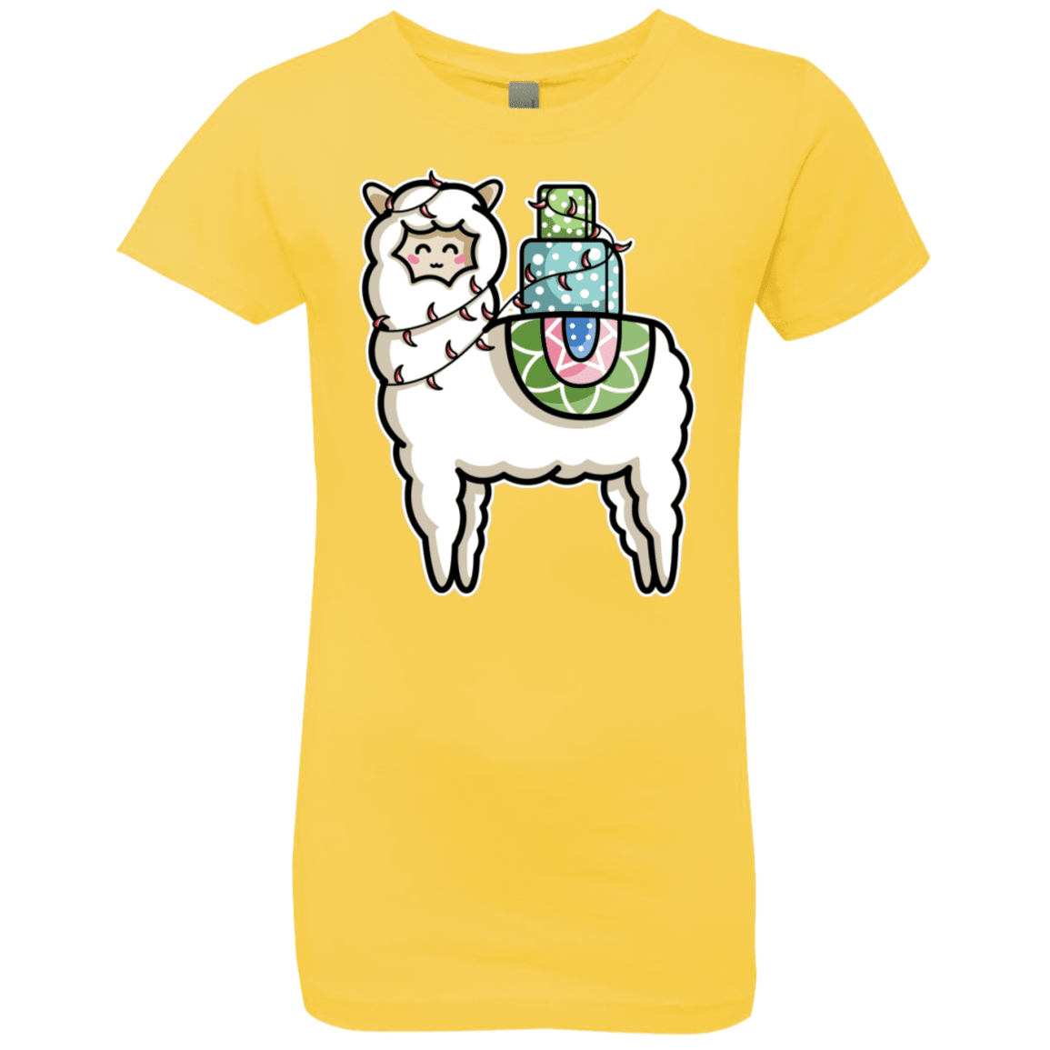 T-Shirts Vibrant Yellow / YXS Kawaii Cute Llama Carrying Presents Girls Premium T-Shirt