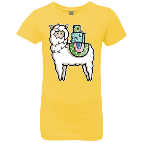 T-Shirts Vibrant Yellow / YXS Kawaii Cute Llama Carrying Presents Girls Premium T-Shirt