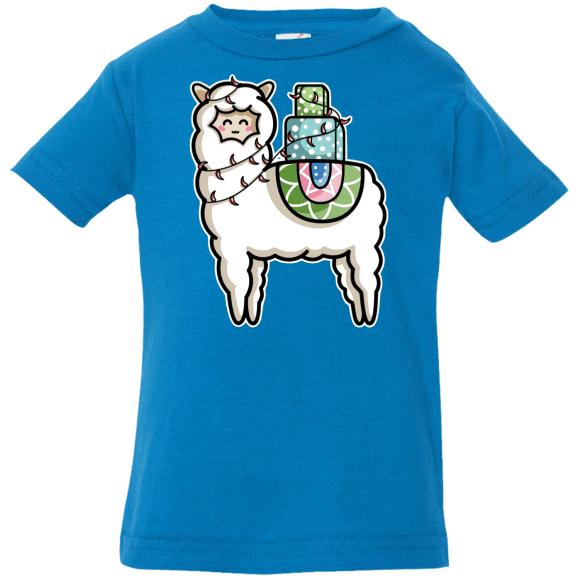 T-Shirts Cobalt / 6 Months Kawaii Cute Llama Carrying Presents Infant Premium T-Shirt