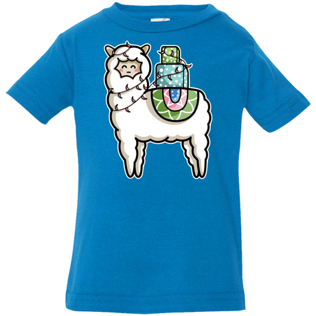 T-Shirts Cobalt / 6 Months Kawaii Cute Llama Carrying Presents Infant Premium T-Shirt