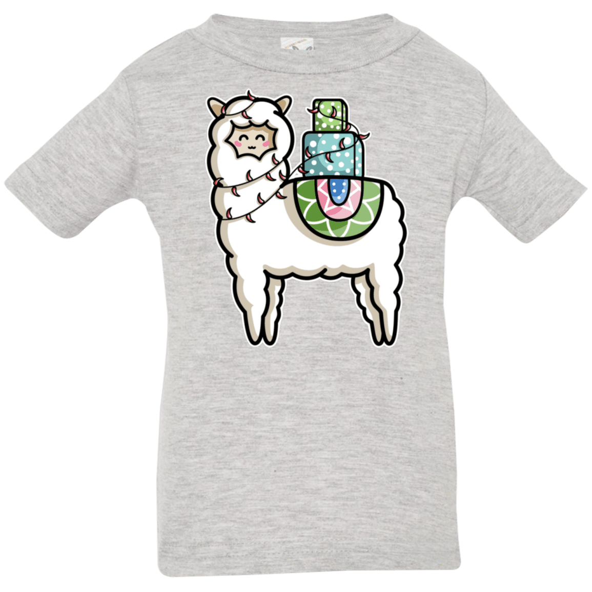 T-Shirts Heather Grey / 6 Months Kawaii Cute Llama Carrying Presents Infant Premium T-Shirt