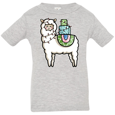 T-Shirts Heather Grey / 6 Months Kawaii Cute Llama Carrying Presents Infant Premium T-Shirt
