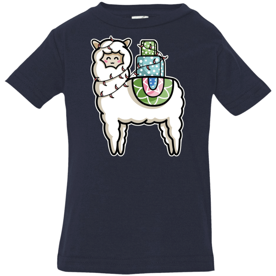 T-Shirts Navy / 6 Months Kawaii Cute Llama Carrying Presents Infant Premium T-Shirt