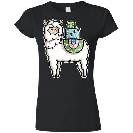 T-Shirts Black / S Kawaii Cute Llama Carrying Presents Junior Slimmer-Fit T-Shirt