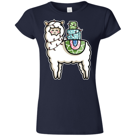 T-Shirts Navy / S Kawaii Cute Llama Carrying Presents Junior Slimmer-Fit T-Shirt