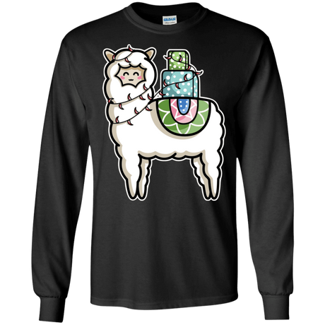 T-Shirts Black / S Kawaii Cute Llama Carrying Presents Men's Long Sleeve T-Shirt