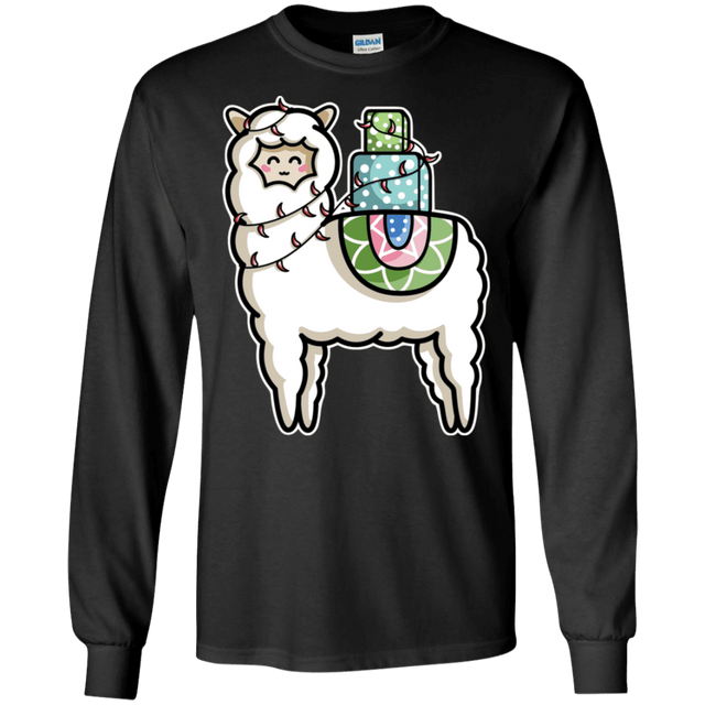 T-Shirts Black / S Kawaii Cute Llama Carrying Presents Men's Long Sleeve T-Shirt