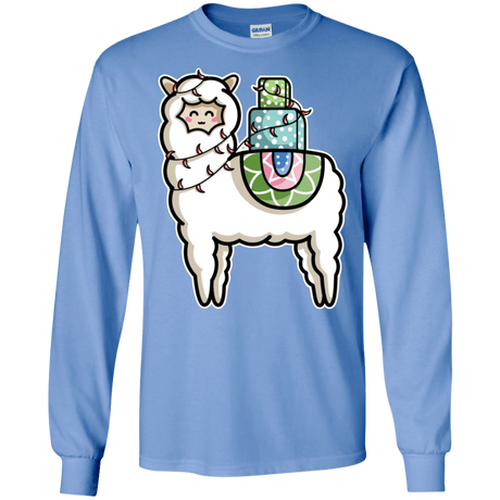 T-Shirts Carolina Blue / S Kawaii Cute Llama Carrying Presents Men's Long Sleeve T-Shirt