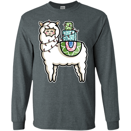 T-Shirts Dark Heather / S Kawaii Cute Llama Carrying Presents Men's Long Sleeve T-Shirt