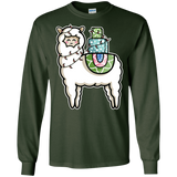 T-Shirts Forest Green / S Kawaii Cute Llama Carrying Presents Men's Long Sleeve T-Shirt