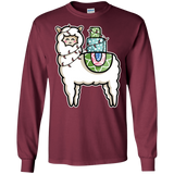 T-Shirts Maroon / S Kawaii Cute Llama Carrying Presents Men's Long Sleeve T-Shirt