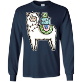 T-Shirts Navy / S Kawaii Cute Llama Carrying Presents Men's Long Sleeve T-Shirt