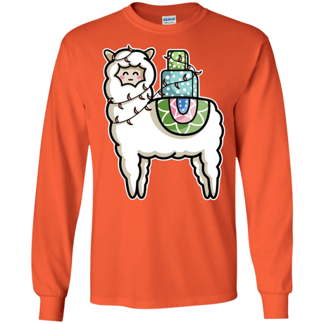 T-Shirts Orange / S Kawaii Cute Llama Carrying Presents Men's Long Sleeve T-Shirt