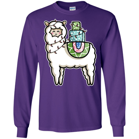 T-Shirts Purple / S Kawaii Cute Llama Carrying Presents Men's Long Sleeve T-Shirt