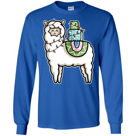 T-Shirts Royal / S Kawaii Cute Llama Carrying Presents Men's Long Sleeve T-Shirt