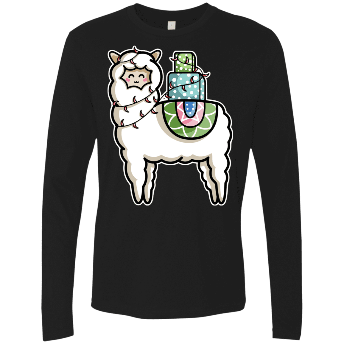 T-Shirts Black / S Kawaii Cute Llama Carrying Presents Men's Premium Long Sleeve