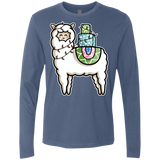 T-Shirts Indigo / S Kawaii Cute Llama Carrying Presents Men's Premium Long Sleeve