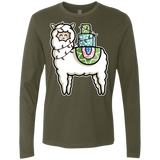 T-Shirts Military Green / S Kawaii Cute Llama Carrying Presents Men's Premium Long Sleeve